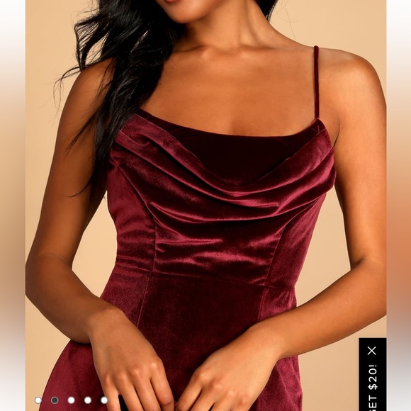 Wine Velvet Cowl Neck Mermaid Maxi Dress - Picture 2 of 5